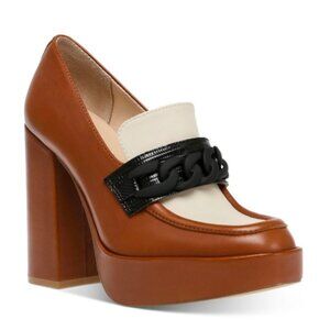 Steve Madden Rhylee Brown Black Loafer Platform Heels Shoes Women's Size 9.5